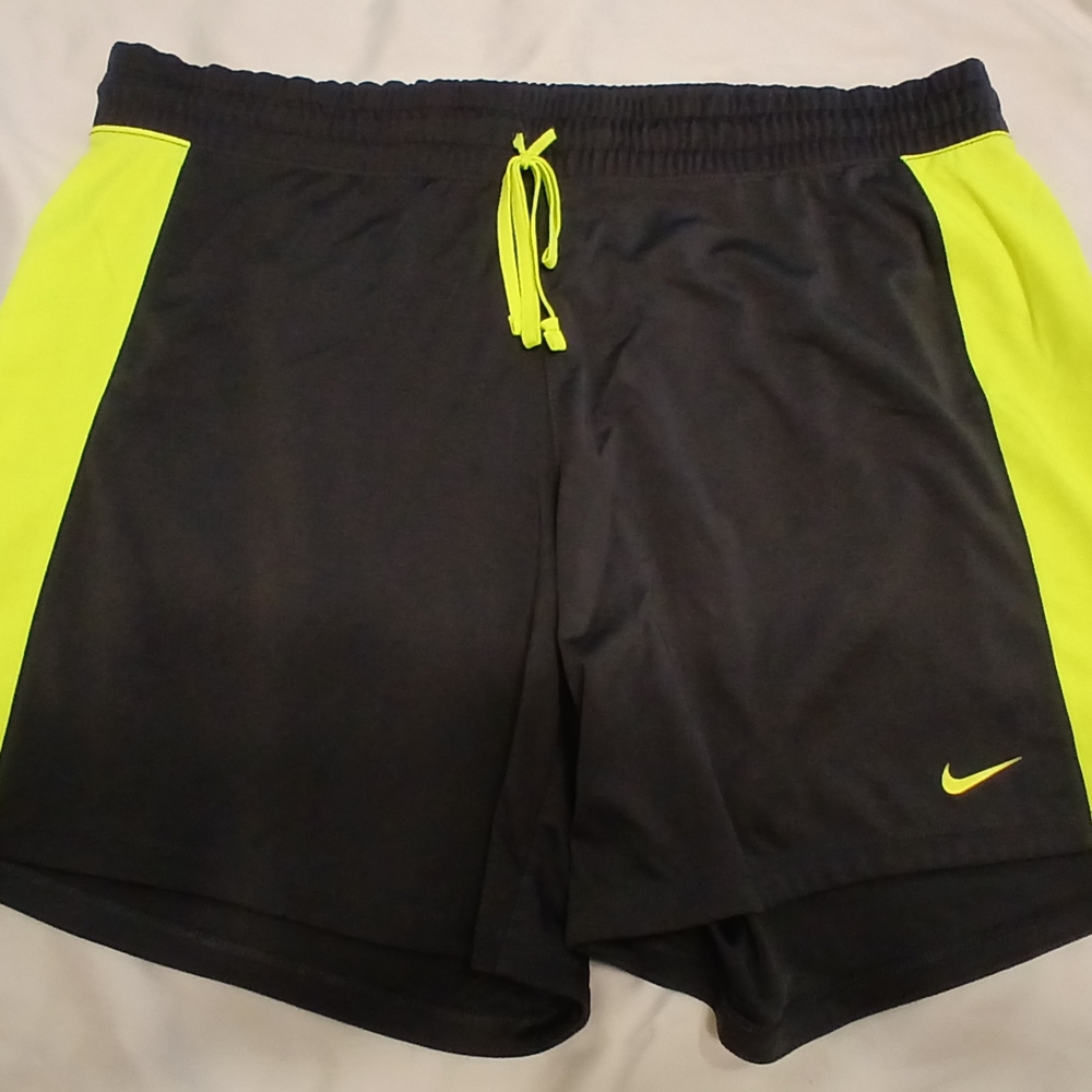 Nike Black and Neon Yellow Dri-fit Athletic Shorts, Women's Size XL